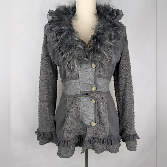 Fantazia Jacket Mixed Fabric button Front Size Medium - Picture 1 of 10